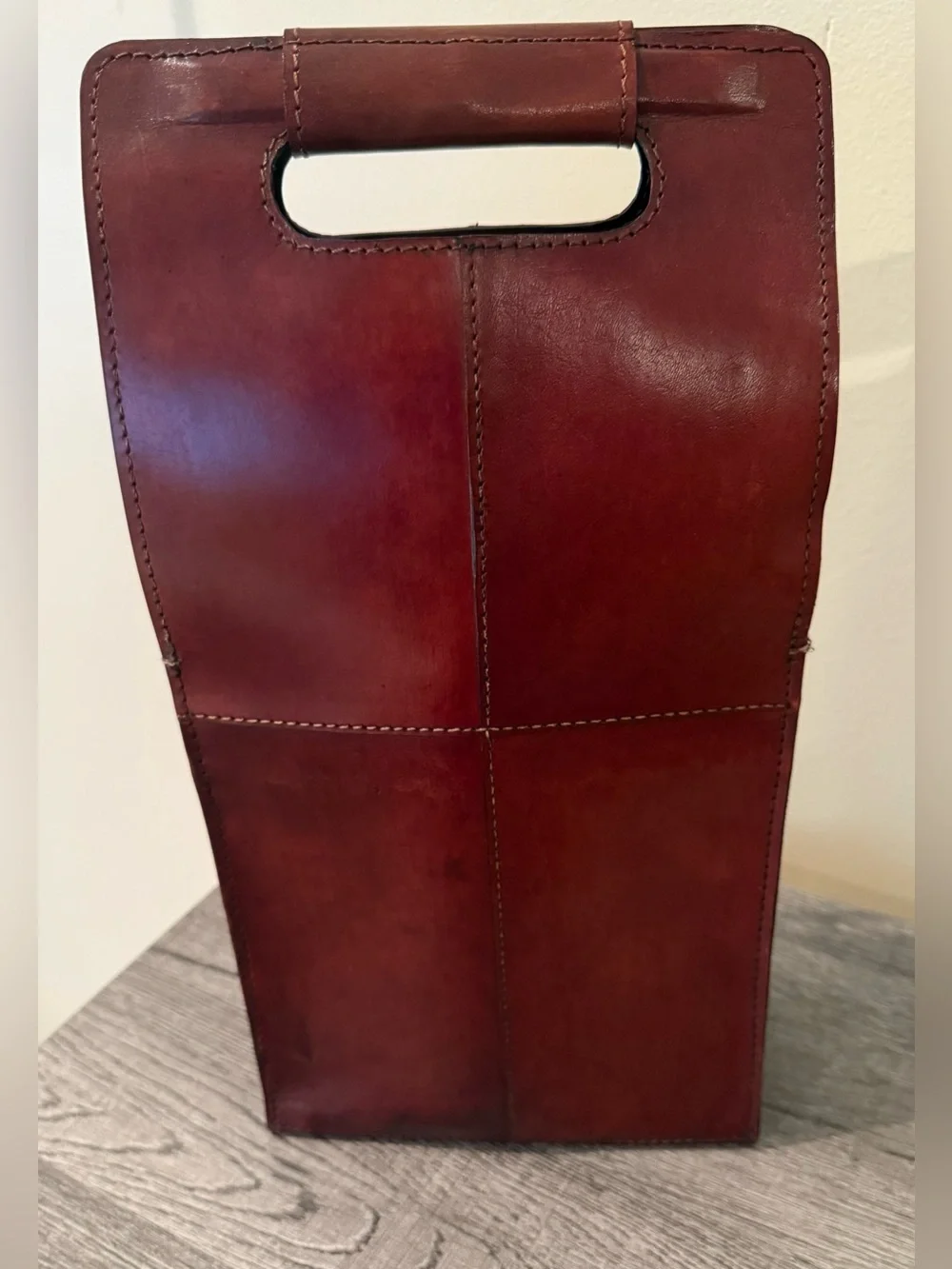 Vintage Genuine Leather 2 Bottle Wine Carrier Cognac Brown w/ Divider And Strap